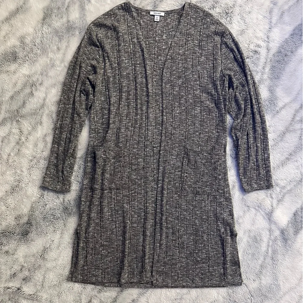 Nine West Open Front Rib Knit Long Cardigan Duster - Picture 3 of 8